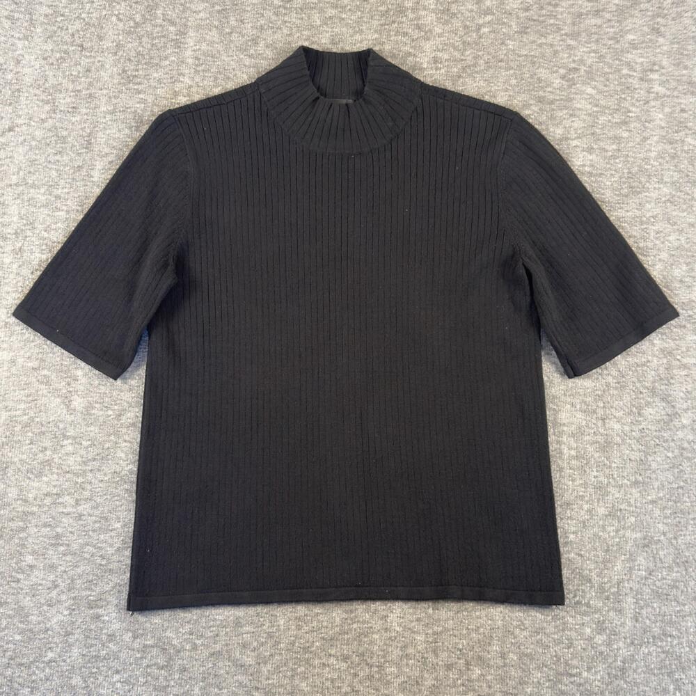 Halogen Shirt Womens Small Black Rib Knit Mock Neck Short Sleeve Stretch Top